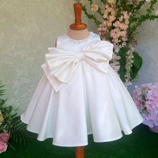 Girl's White Bowknot Pettiskirt Sleeveless Princess Dress